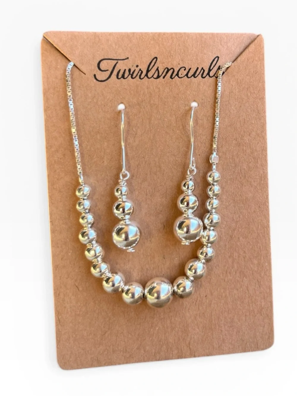 Sterling Silver Sphere Necklace and Earrings Set 925 Italy